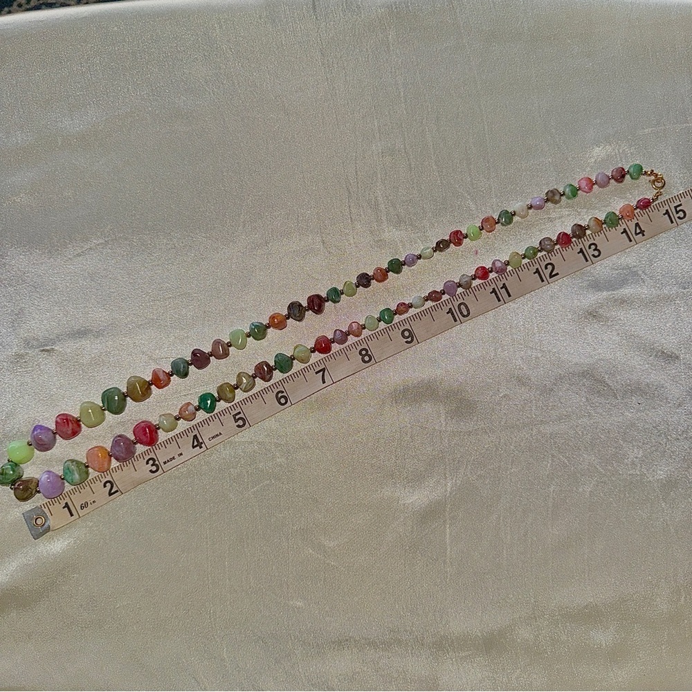 Vintage Graduated Lucite Marbled Stone Multicolor Beaded Necklace Gold Spacers - Picture 6 of 9